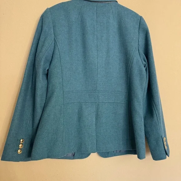 Talbots Jacket Blazer Teal Career Lined Gold Crest Buttons Wool Blend Size 10 - Picture 11 of 16